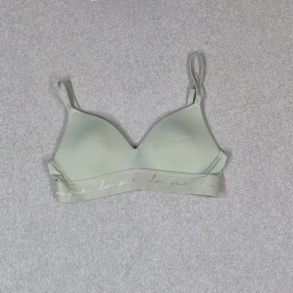 PINK Women Bra 32A Green T Shirt Wireless Strap Adjustable